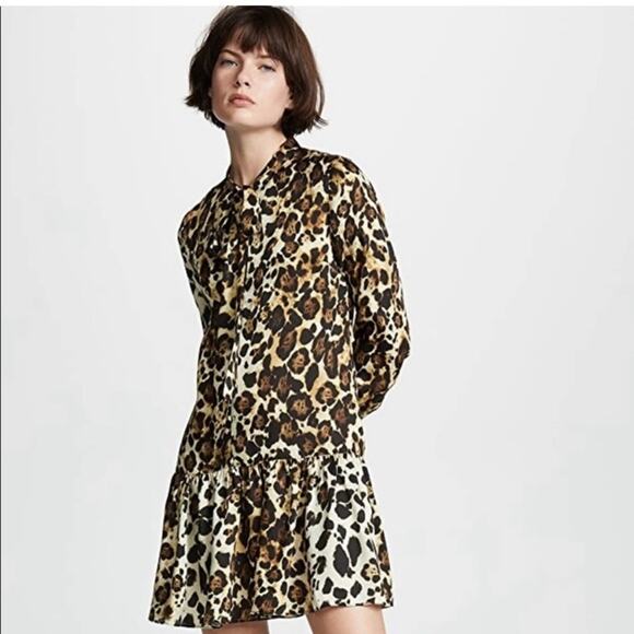 Alexis Lydia Dress sz M Medium 8 10 Long Sleeved Collared Mini Leopard Bow $433 - Picture 1 of 5